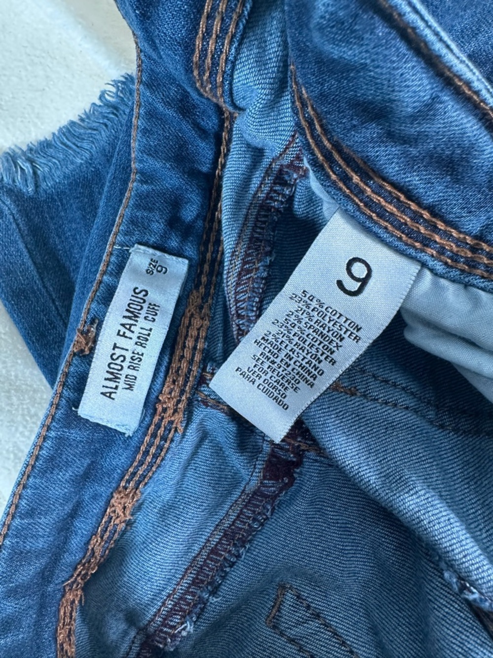 Almost Famous Women’s Distressed Dark Blue Mid-Rise Skinny Jeans Size 9 - Picture 5 of 5